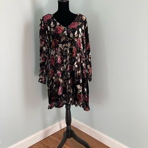 Nostalgia Vintage 1990s Crushed Velvet Grunge Style Dress Black Floral Size S